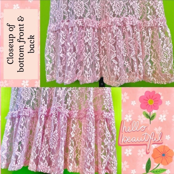L PINK SHEER FLORAL LACE TUNIC DRESS RUFFLE HEM PREOWNED ITEM - Picture 6 of 12